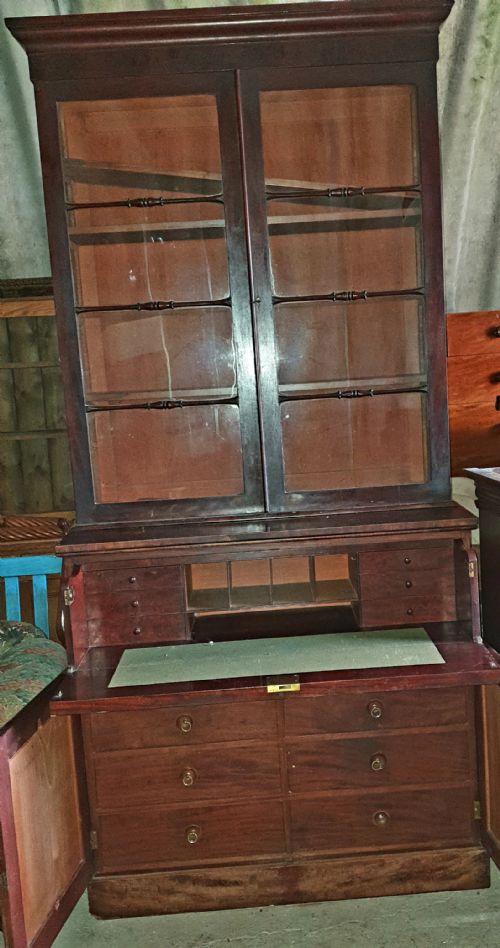 Early Victorian Mahogany Secretaire Bookcase.