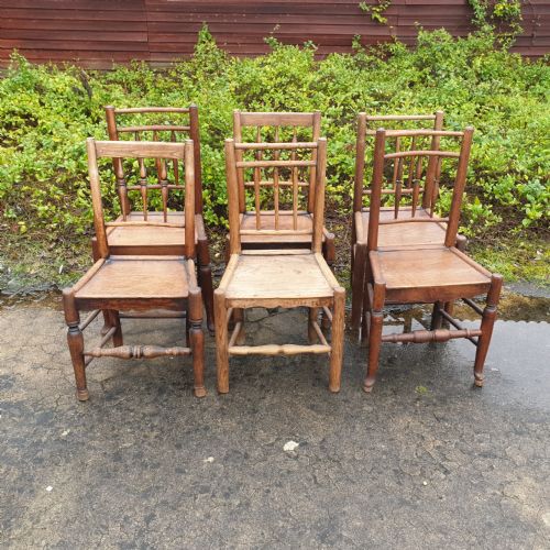 Harlequin Set of Early 19th Century Wood Seat Country Chairs.