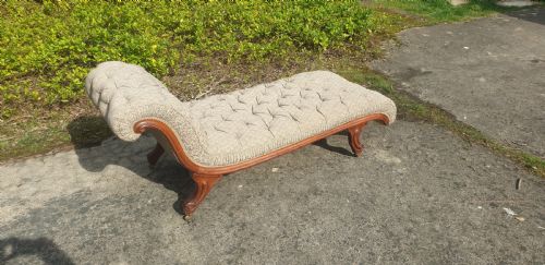 Victorian Walnut Upholstered Chaise Longue.
