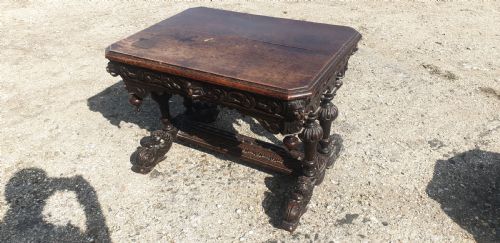 Victorian Carved Oak "Green Man"single Drawer Table.