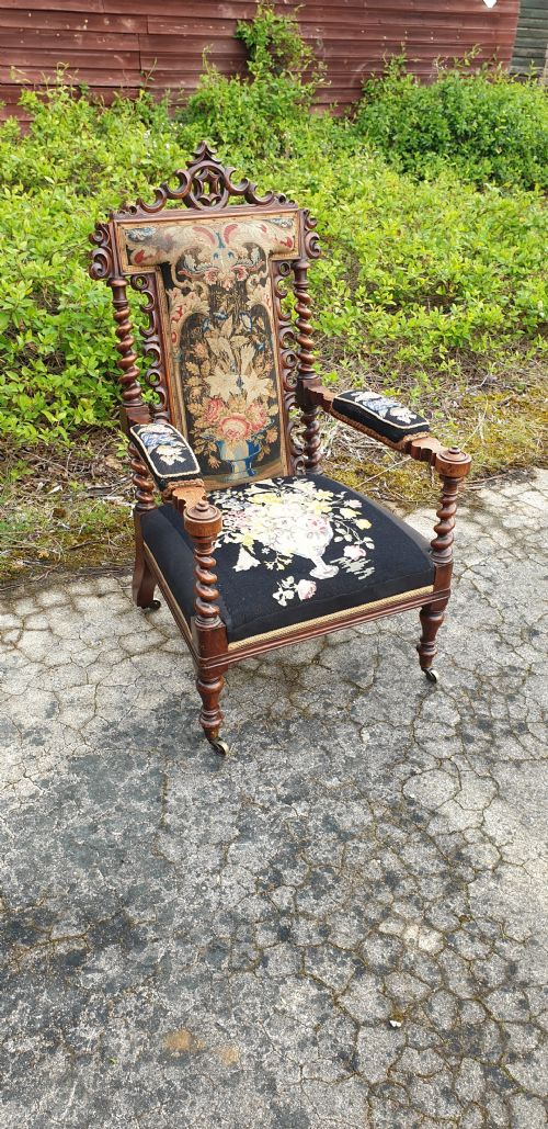 Victorian Oak Frame Hall Armchair