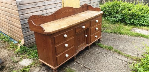 Victorian Pine and Sycamore Topped Kitchen Dresser.