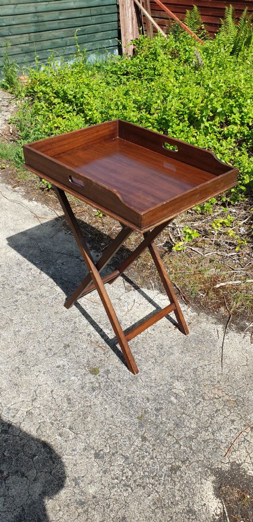 Late Victorian Mahogany Butlers Tray on Folding Stand.