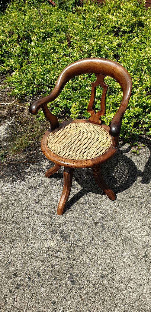 Victorian Revolving Cane Seat Desk Armchair.