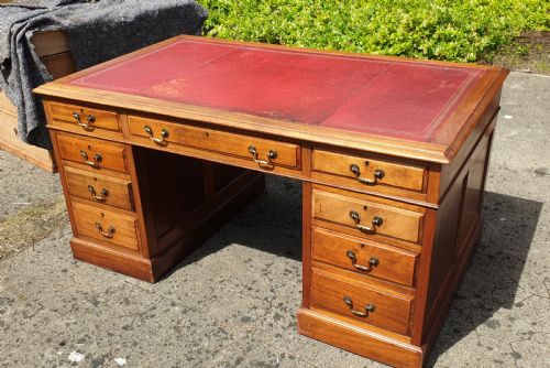 Panelled Mahogany Kneehole Pedestal Desk of Larger Size.