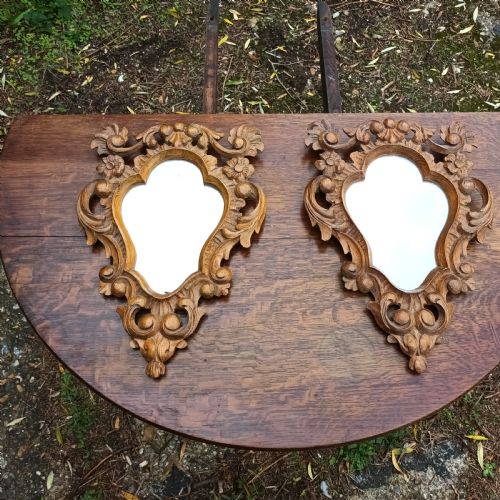 Pair of Small Carved Pine Wall Mirrors.