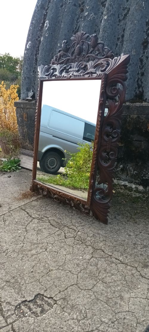 Large Carved Oak French Wall Mirror.