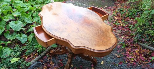 SHAPED TOP WALNUT 2 DRAWER CENTRE TABLE - ADDITIONAL PHOTO 2
