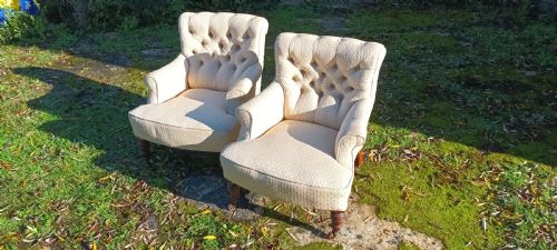 Matched Pair of Victorian Upholstered Bedroom Chairs.