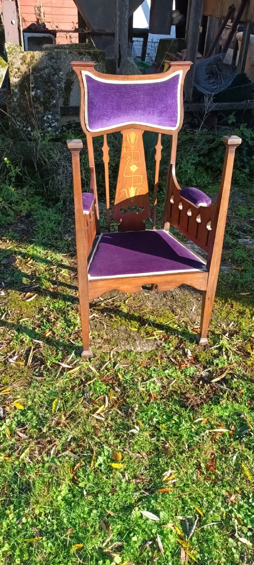 Unusual Inlaid Mahogany Art Nouveau Armchair.