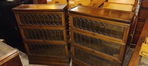 Pair of Oak Leaded Glazed Globe Wernicke Bookcases.