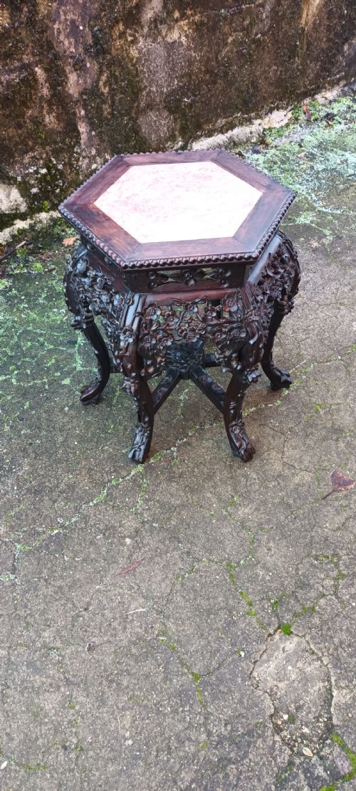 Ornate Carved Chinese Marble Top Stand.