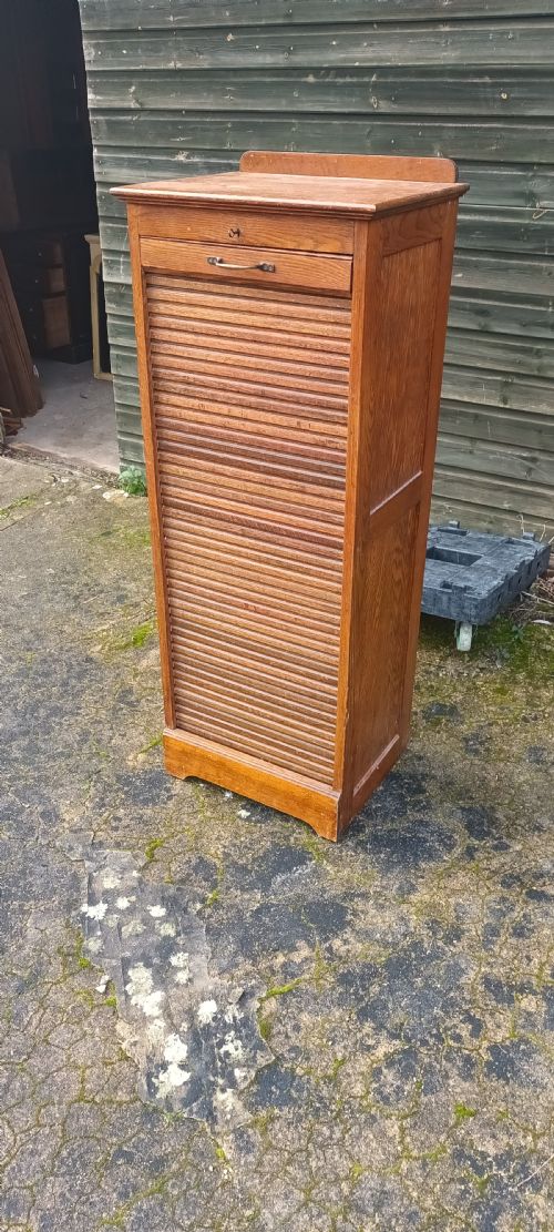 Tambour Front Oak Office Cabinet