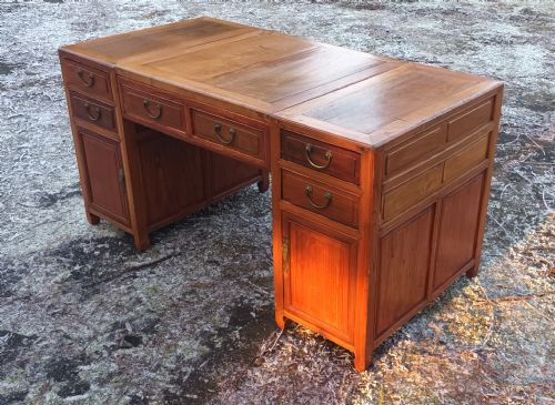 Large Chinese Panelled Pedestal Desk.