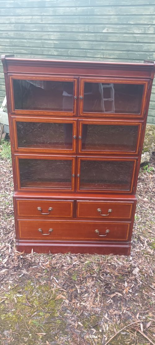 Inlaid Mahogany Sectional Minty Bookcase Cabinet.