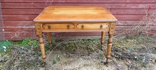Victorian Decorated Ash 2 Drawer Writing Table.