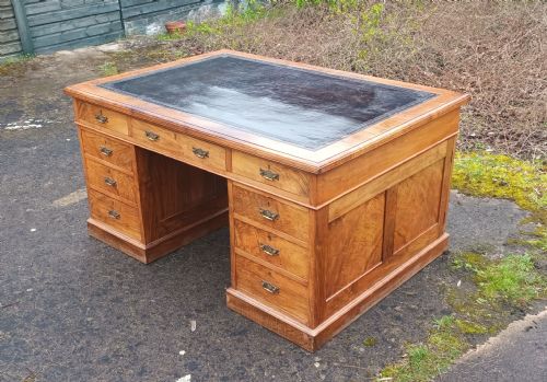 Good Late Victorian Walnut Pedestal Partners Desk.