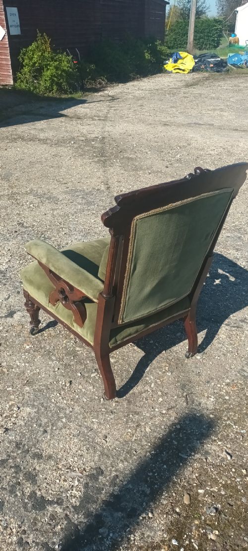 LATE VICTORIAN MAHOGANY FRAME UPHOLSTERED ARMCHAIR - ADDITIONAL PHOTO 3