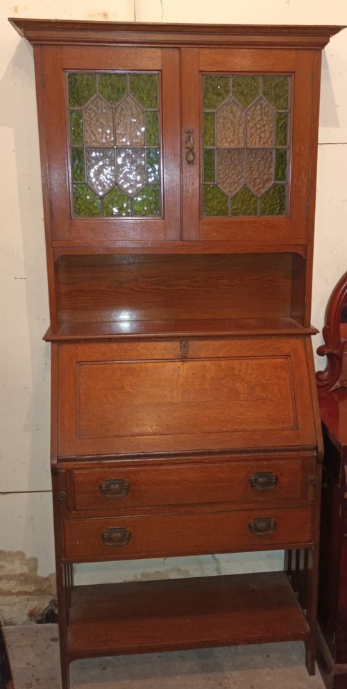 Edwardian Oak Arts and Crafts Bureau Bookcase.