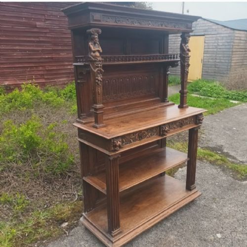 19th Century Carved Walnut Buffet Dresser.