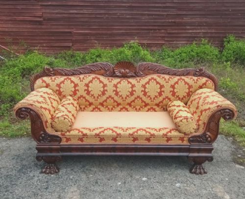 Large and Impressive 19th Century Carved Mahogany Hall Sofa.