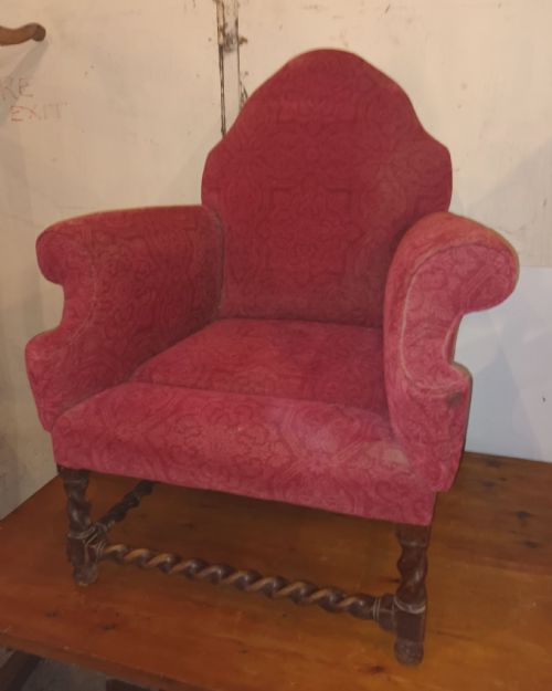Early 20th Century Walnut Upholstered Armchair.