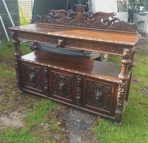 LARGE 6 FOOT ORNATE CARVED VICTORIAN OAK BUFFET
