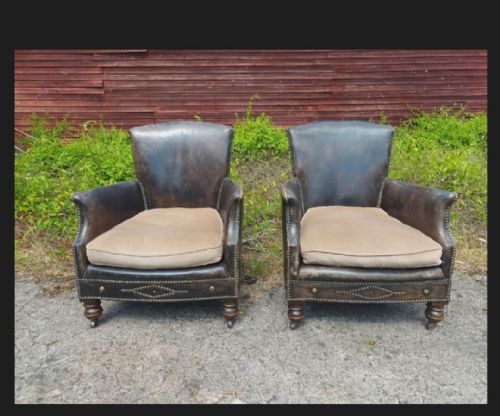 Pair of Studded Leather Upholstered Armchairs.