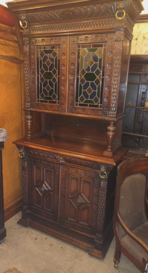 VICTORIAN CARVED OAK BOOKCASE CABINET - ADDITIONAL PHOTO 1
