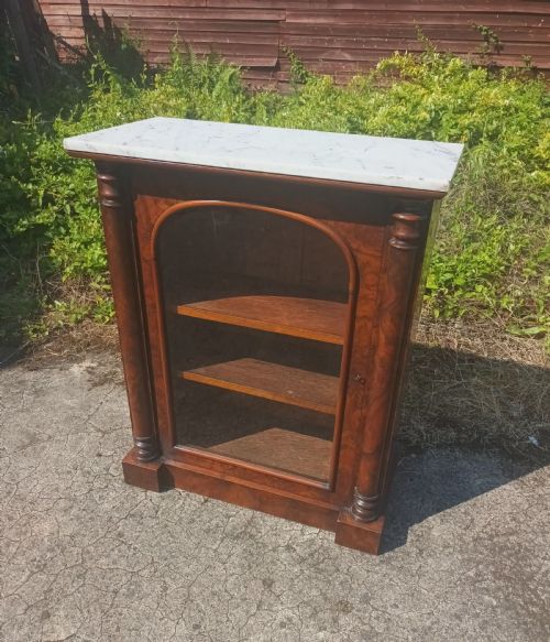Victorian Walnut Marble Top Pier Cabinet.