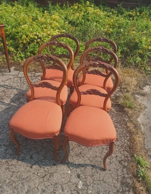 Set of 6 Late Victorian Walnut Balloon Back Chairs.