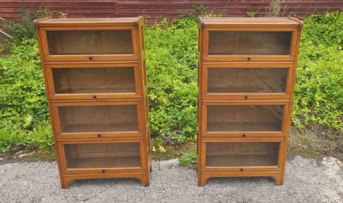 Pair of Oak Globe Wernicke Style 4 Section Bookcases