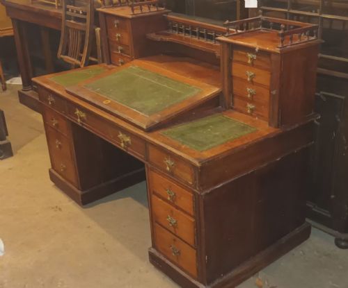 Victorian Walnut 3 Part Dickens Pedestal Desk.