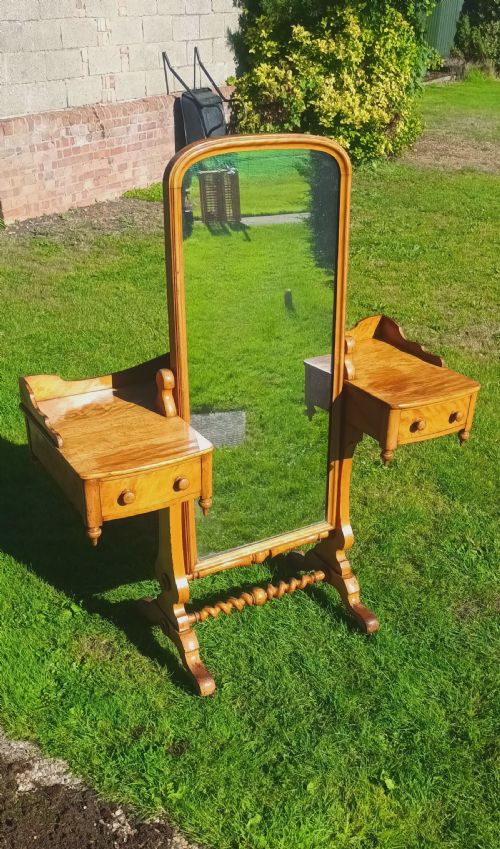 UNUSUAL VICTORIAN SATINBIRCH CHEVAL DRESSING TABLE - ADDITIONAL PHOTO 1