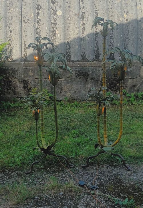 Rare Pair of French Floor Standing Lamps Modelled as Palm Trees