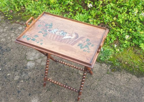 Delightful Victorian Painted Tray on Stand, in the Manner of Louis Wain.