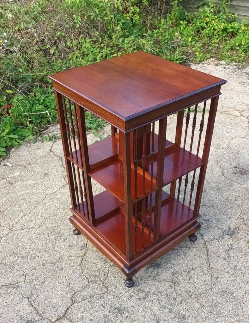 Edwardian Mahogany Revolving Bookcase. With Registration Mark Underneath.