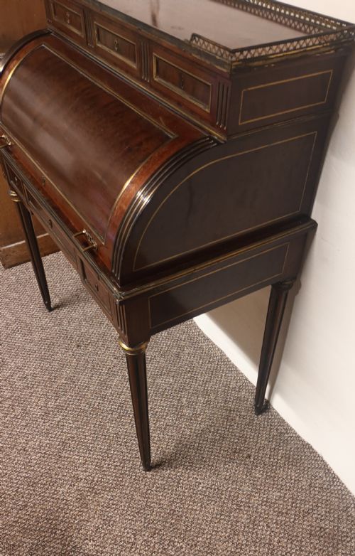 FRENCH MAHOGANY BRASS MOUNTED CYLINDER BUREAU - ADDITIONAL PHOTO 5