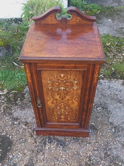 Late Victorian Inlaid Rosewood Bedside Cabinet.