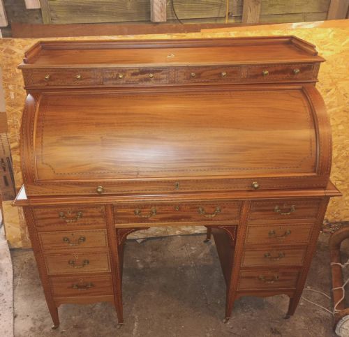 Edwardian Inlaid Mahogany Cylinder Top Writing Desk.