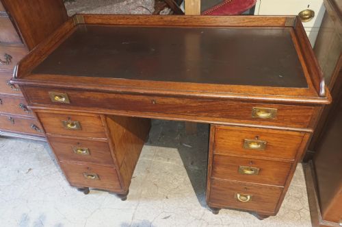 Late Victorian Mahogany Naval Campaign Pedestal Desk.
