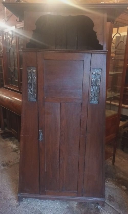 Useful Oak Arts and Crafts Hall Wardrobe of Compact Size.