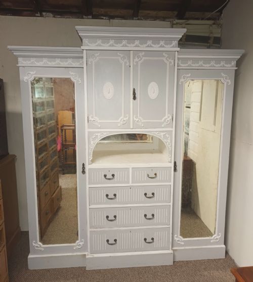 Edwardian Painted 3 Section Pine Wardrobe.