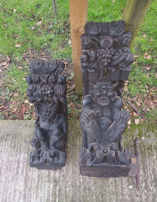Pair of Large Carved Oak Brackets (Possibly from a Ship).