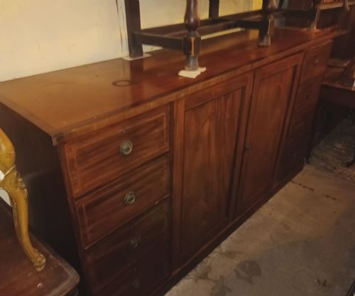 USEFUL INLAID MAHOGANY DWARF LINEN PRESS CUPBOARD WARDROBE - ADDITIONAL PHOTO 1
