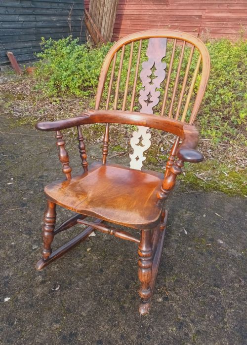 Victorian Yewwood Windsor Rocking Armchair.