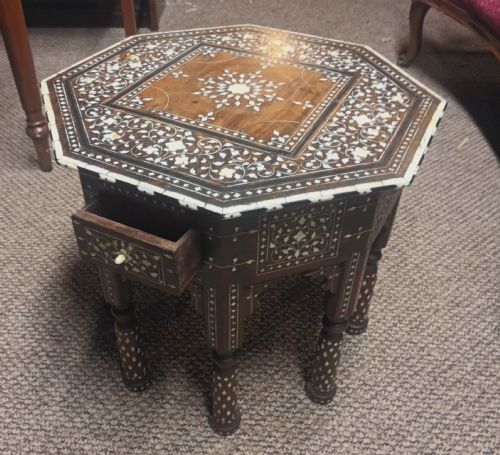 Lovely Hoshiarpur Bone and Ebony Inlaid Occasional Table, with a Drawer.