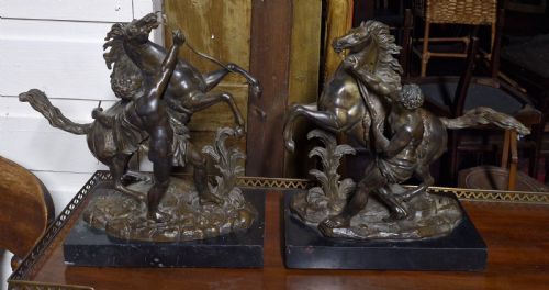 Pair of Bronzed Marley Horsemen.