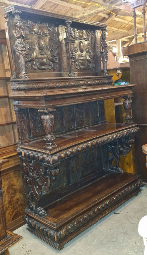 Large Antique Carved Italian 3 Tier Buffet.