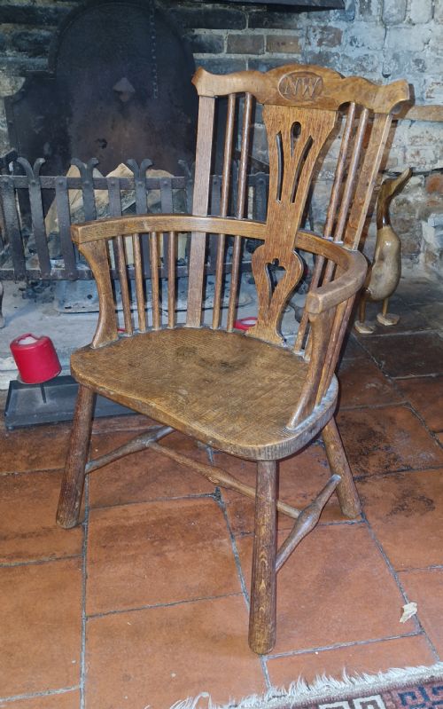 Late 19th Century Childs Windsor Armchair, Carved with Initials.